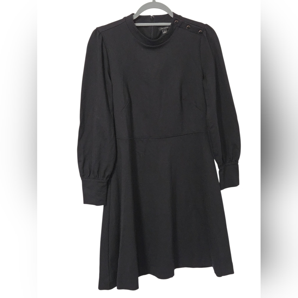 Ann Taylor Dress Womens 8 Button Trim Ponte Flare Minimalist Stretch Career Zip